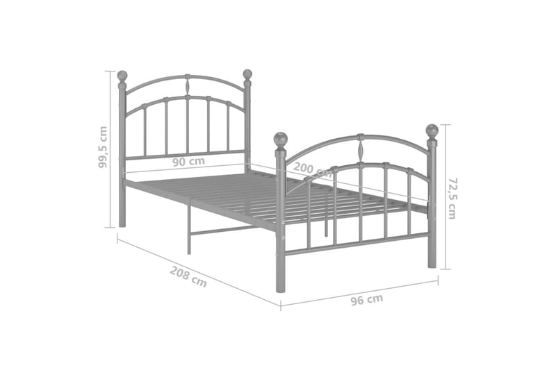 Sängram grå metall 90x200 cm - Grå - Möbler - Sovrum - Sängram & sängstomme