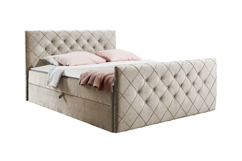 Hattie Komplett Sängpaket 140x200 cm med Sänggavel + Bäddmadrass med Fasthetsgrad Medium - Beige - Möbler - Sovrum - Sängram & sängstomme