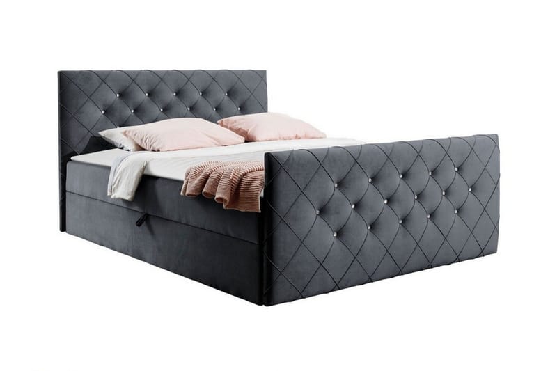Hattie Komplett Sängpaket 200x200 cm med Sänggavel + Bäddmadrass med Fasthetsgrad Medium - Grå - Möbler - Sovrum - Sängram & sängstomme