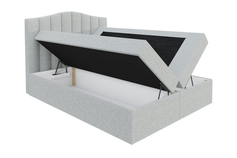 Herstello Komplett Sängpaket med Förvaring 140x200 cm i Sammet med Sänggavel + Bäddmadrass - Grå - Möbler - Sovrum - Sängram & sängstomme