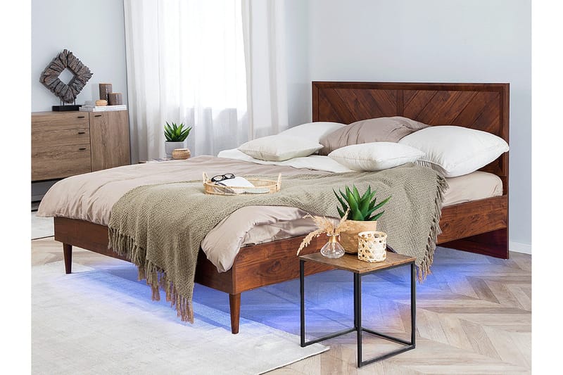 HOROVITZ Dubbelsäng med LED 140x200 Trä/Natur - Möbler - Sovrum - Sängram & sängstomme