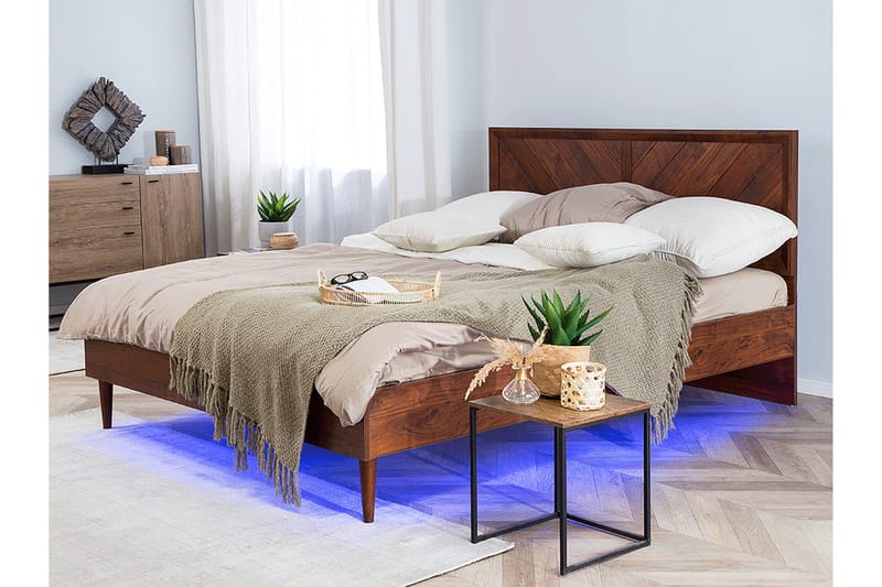 HOROVITZ Dubbelsäng med LED 140x200 Trä/Natur - Möbler - Sovrum - Sängram & sängstomme