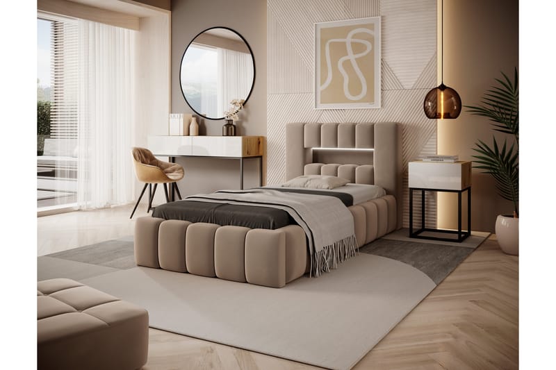 LAMICO Sängram med Förvaring 90x200 cm Beige - Möbler - Sovrum - Sängram & sängstomme