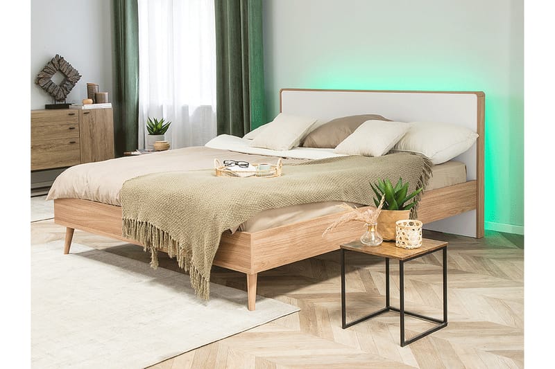 LEAFERST Dubbelsäng med LED 180x200 Trä/Natur - Möbler - Sovrum - Sängram & sängstomme