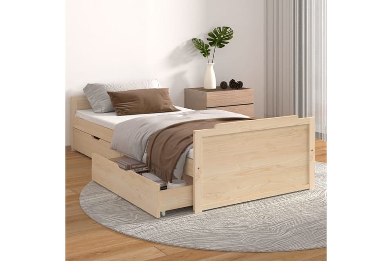 Sängram med lådor massiv furu 90x200 cm - Brun - Möbler - Sovrum - Sängram & sängstomme