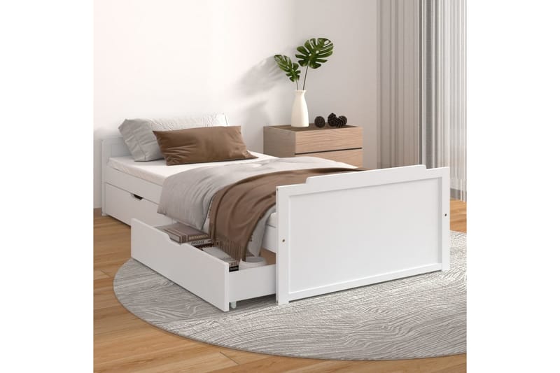 Sängram med lådor vit massiv furu 90x200 cm - Vit - Möbler - Sovrum - Sängram & sängstomme