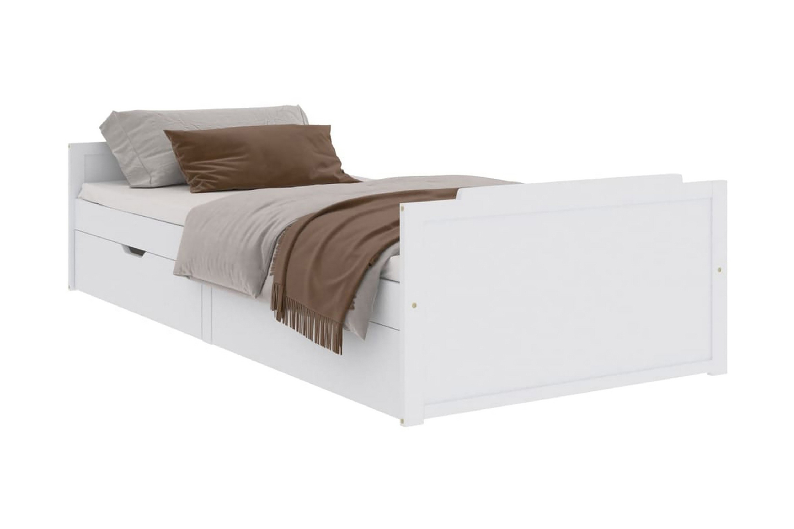 Sängram med lådor vit massiv furu 90×200 cm – Vit