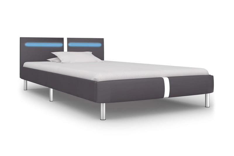 Sängram med LED grå konstläder 90x200 cm - Grå - Sängram & sängstomme