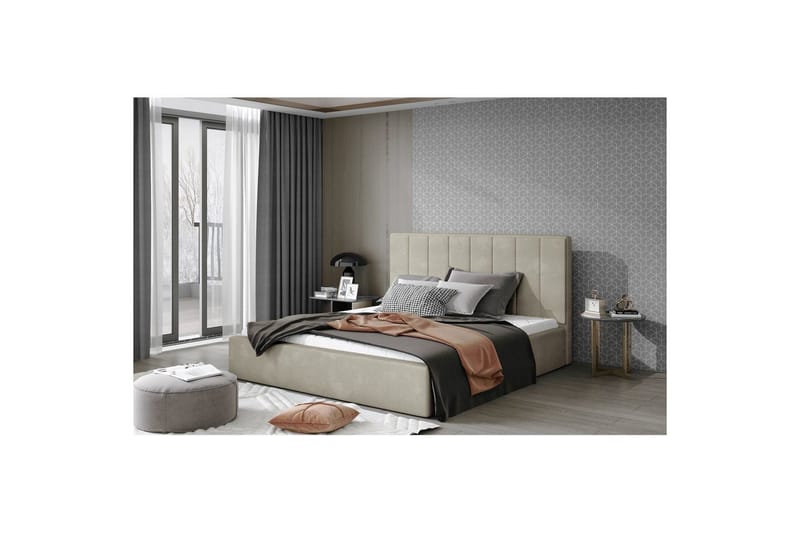 Sängram med stoppning Eltap Audrey fr. stål - Paros 02, Beige, 140x200 cm - Möbler - Sovrum - Sängram & sängstomme