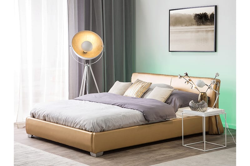 MONTEVIOUS Dubbelsäng med LED 160x200 Guld - Möbler - Sovrum - Sängram & sängstomme