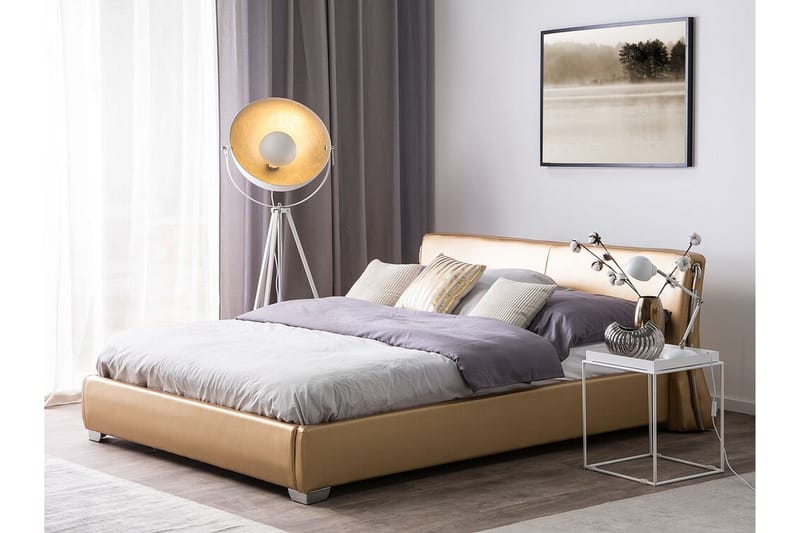 MONTEVIOUS Dubbelsäng med LED 160x200 Guld - Möbler - Sovrum - Sängram & sängstomme