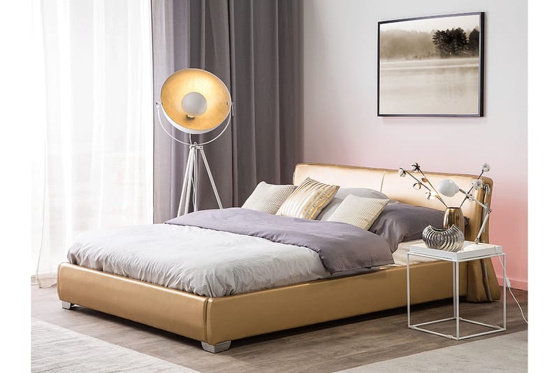 MONTEVIOUS Dubbelsäng med LED 180x200 Guld - Möbler - Sovrum - Sängram & sängstomme