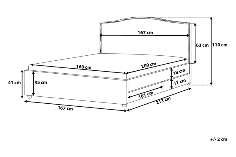 Montpellier Dubbelsäng 160 | 200 cm - Grå - Möbler - Sovrum - Sängram & sängstomme