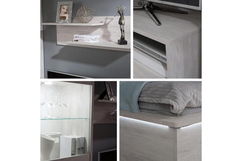 Najera Säng 182x214 cm LED-belysning Ek/Vit LED - Ek/Vit LED - Möbler - Sovrum - Sängram & sängstomme