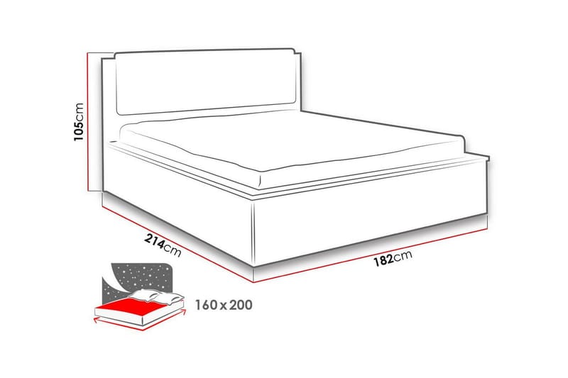 Najera Säng 182x214 cm LED-belysning Ek/Vit LED - Ek/Vit LED - Möbler - Sovrum - Sängram & sängstomme