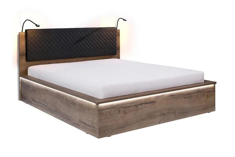 Najera Säng 182x214 cm LED-belysning Ek/Vit LED, Ek/Vit LED