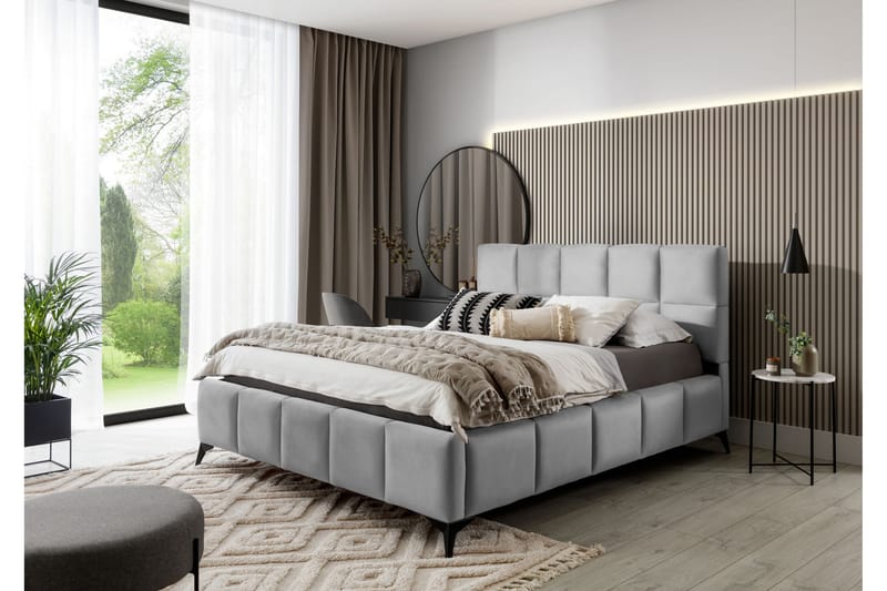 Nazira Sängram med Förvaring 140x200 cm Ljusgrå - Möbler - Sovrum - Sängram & sängstomme