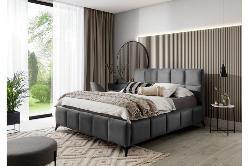 Nazira Sängram med Förvaring 160x200 cm Grå - Möbler - Sovrum - Sängram & sängstomme