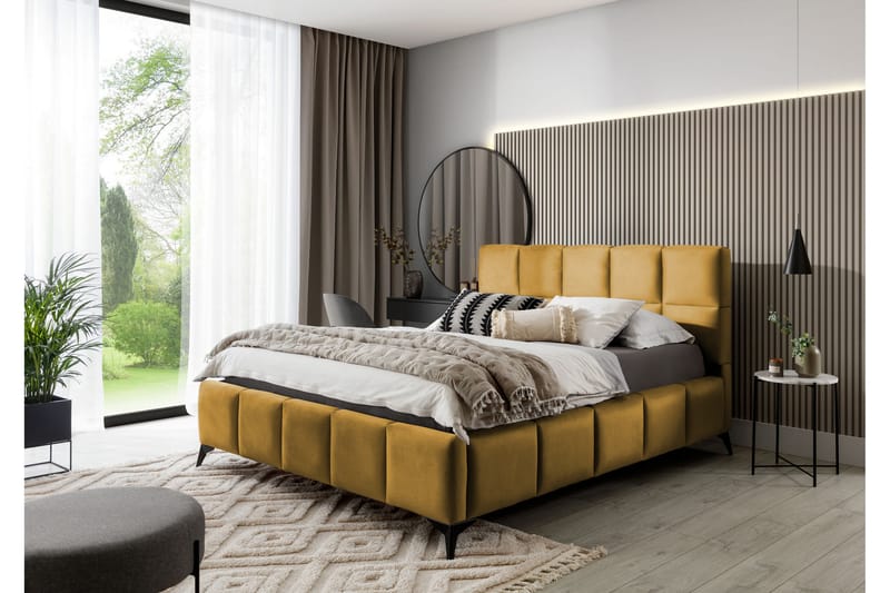 Nazira Sängram med Förvaring 160x200 cm Gul - Möbler - Sovrum - Sängram & sängstomme