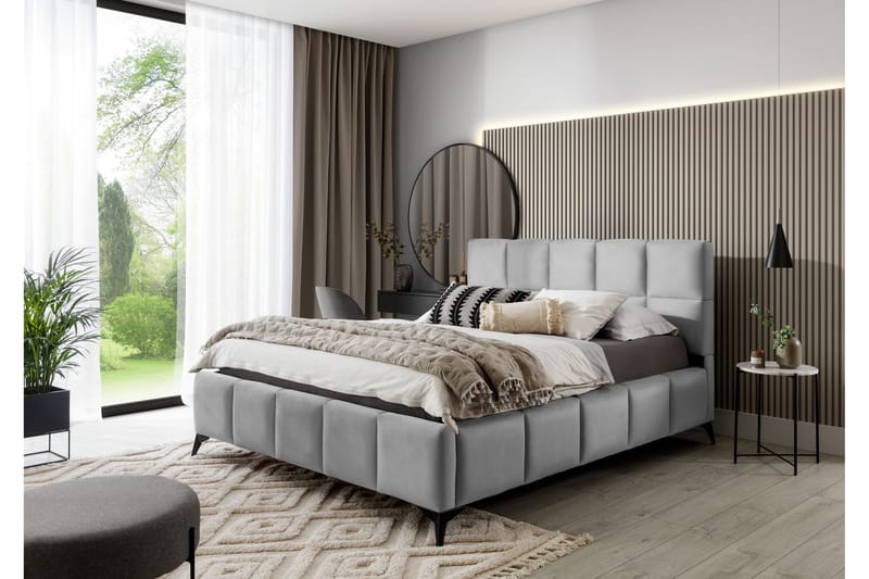 Nazira Sängram med Förvaring 160x200 cm Ljusgrå - Möbler - Sovrum - Sängram & sängstomme