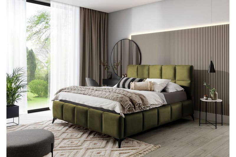 Nazira Sängram med Förvaring 180x200 cm Olivgrön - Sängram & sängstomme