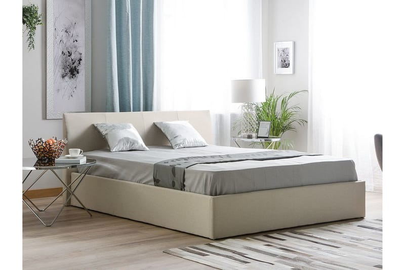 Orbey Sängram med Förvaring 160x200 cm i Tyg med Sänggavel - Beige - Möbler - Sovrum - Sängram & sängstomme
