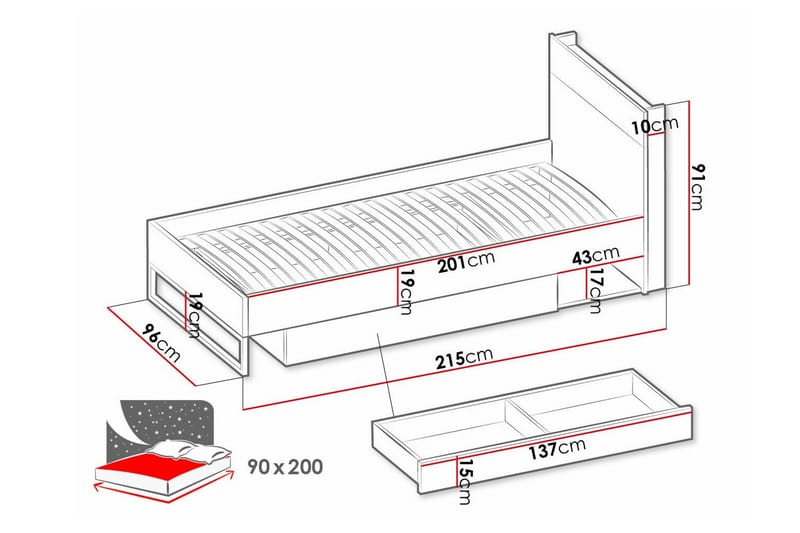 Rathmore Sängram 90x200 cm - Mörkgrå - Möbler - Sovrum - Sängram & sängstomme