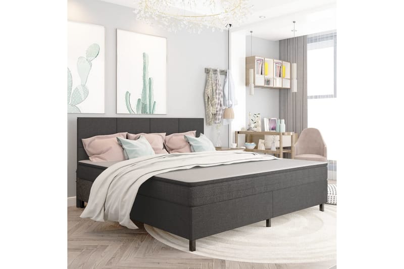 Resårsäng mörkgrå tyg 200x200 cm - Grå - Möbler - Sovrum - Sängram & sängstomme