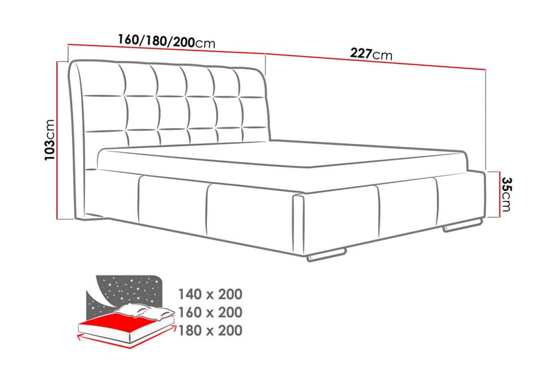 RHENE Sängram med Förvaring 180x200 Vit - Vit - Möbler - Sovrum - Sängram & sängstomme