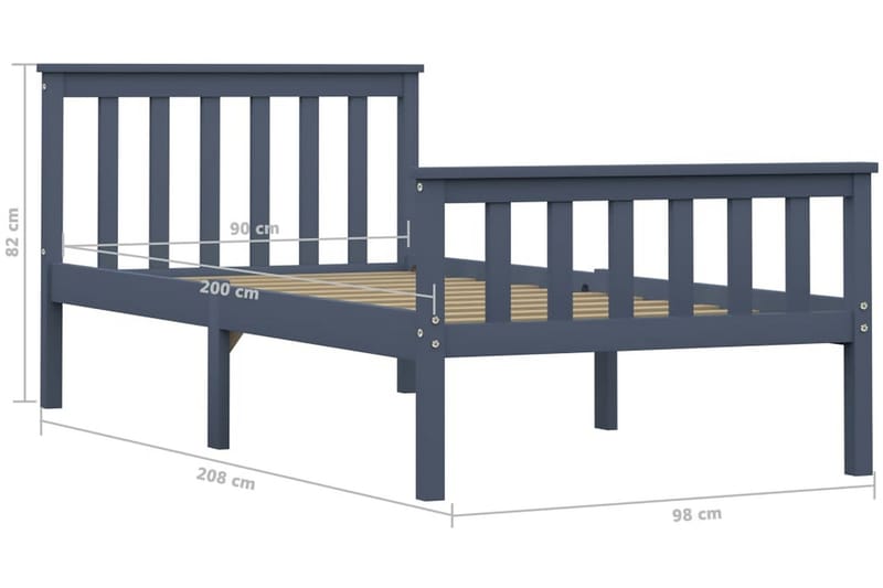 Sängram grå massiv furu 100x200 cm - Grå - Möbler - Sovrum - Sängram & sängstomme