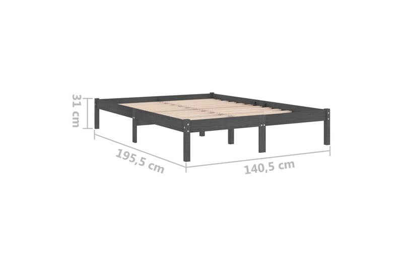 Sängram grå massiv furu 135x190 cm UK dubbel - Grå - Möbler - Sovrum - Sängram & sängstomme