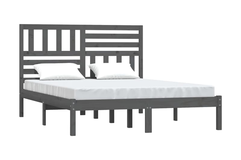Sängram grå massivt furu 135x190 cm dubbel - Grå - Möbler - Sovrum - Sängram & sängstomme