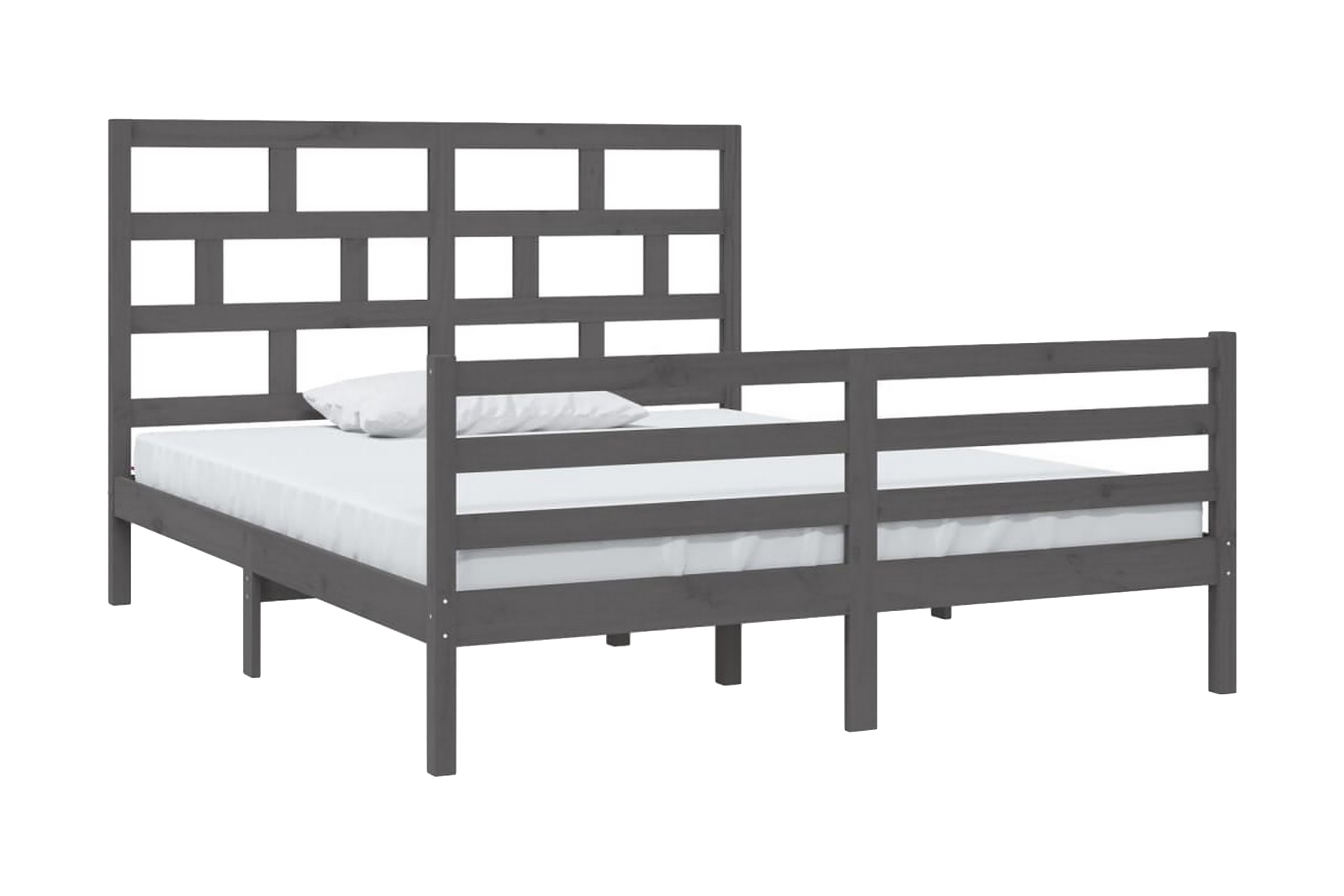 Sängram grå massivt furu 160×200 cm – Grå
