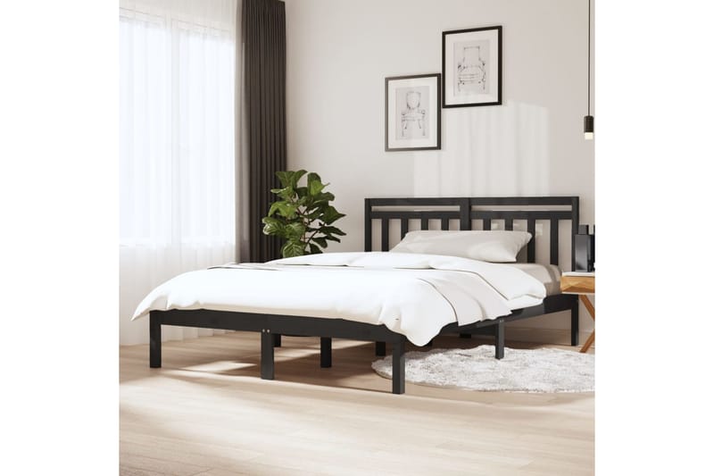 Sängram grå massivt trä 150x200 cm - Grå - Möbler - Sovrum - Sängram & sängstomme