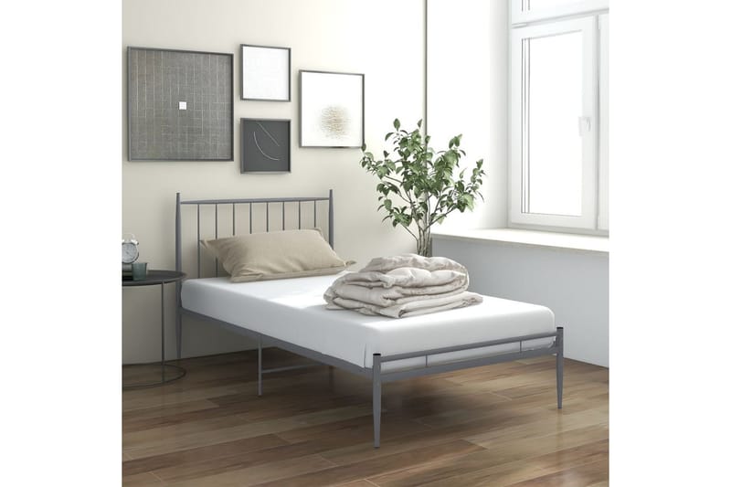 Sängram grå metall 100x200 cm - Grå - Möbler - Sovrum - Sängram & sängstomme