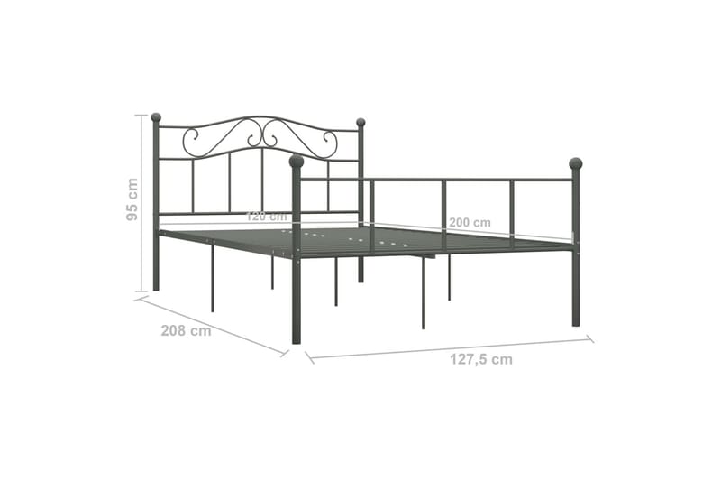 Sängram grå metall 120x200 cm - Grå - Möbler - Sovrum - Sängram & sängstomme