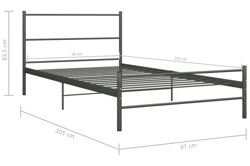 Sängram grå metall 90x200 cm - Grå - Möbler - Sovrum - Sängram & sängstomme