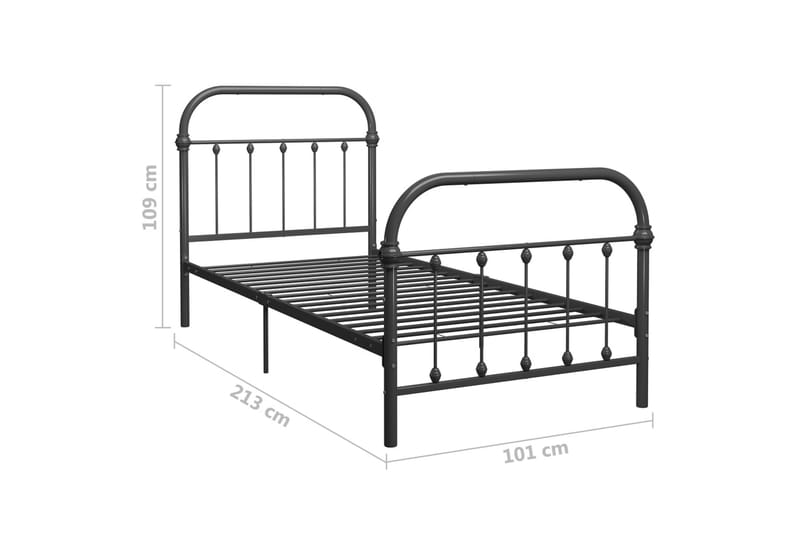 Sängram grå metall 90x200 cm - Grå - Möbler - Sovrum - Sängram & sängstomme