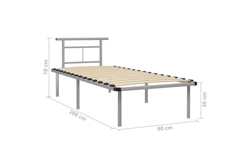 Sängram grå metall 90x200 cm - Grå - Möbler - Sovrum - Sängram & sängstomme