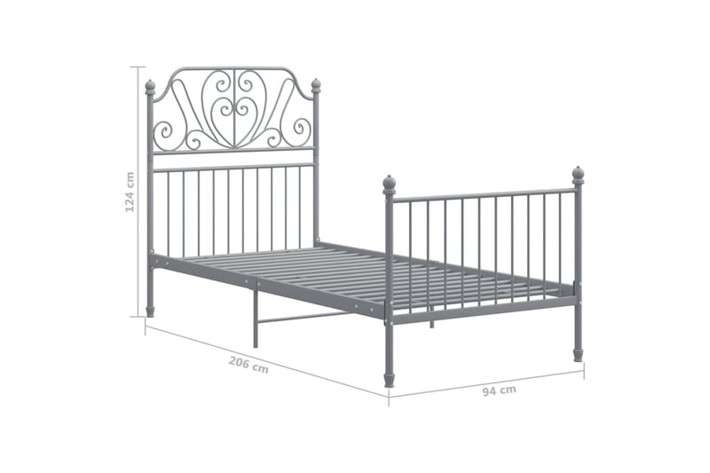Sängram grå metall 90x200 cm - Grå - Möbler - Sovrum - Sängram & sängstomme