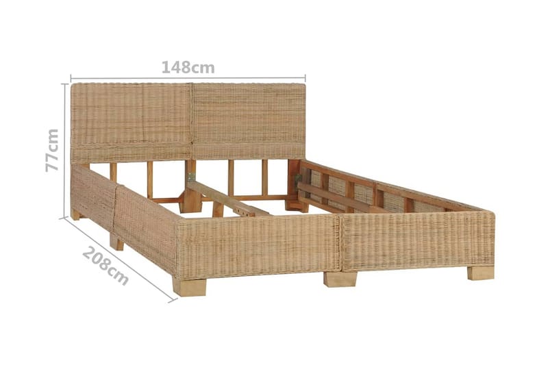Sängram handvävd äkta rotting 140x200 cm - Brun - Sängram & sängstomme