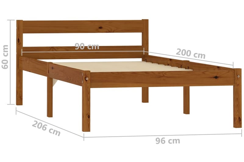 Sängram honungsbrun massiv furu 90x200 cm - Brun - Möbler - Sovrum - Sängram & sängstomme