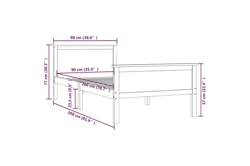 Sängram honungsbrun massiv furu 90x200 cm - Honungsbrun - Möbler - Sovrum - Sängram & sängstomme