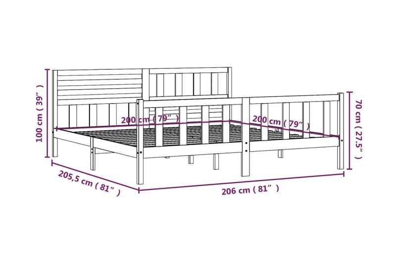 Sängram honungsbrun massivt trä 200x200 cm - Honung - Möbler - Sovrum - Sängram & sängstomme