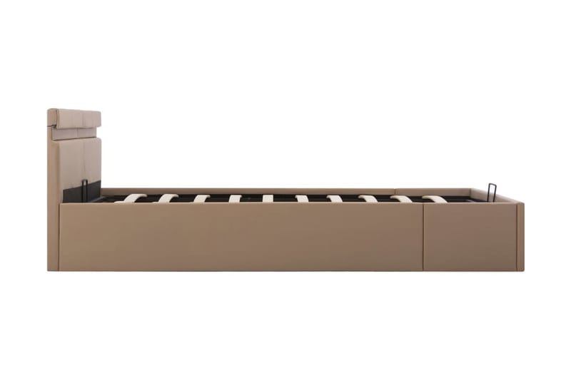 Sängram hydraulisk förvaring LED ljusbrun konstläder 180x200 - Brun - Möbler - Sovrum - Sängram & sängstomme