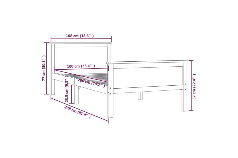 Sängram massiv furu 100x200 cm - Brun - Möbler - Sovrum - Sängram & sängstomme