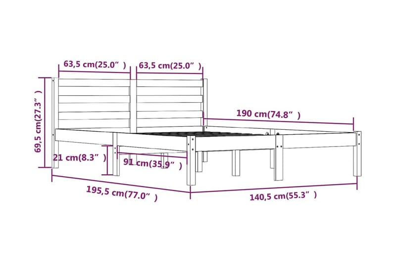Sängram massiv furu 135x190 cm vit 4FT6 - Vit - Möbler - Sovrum - Sängram & sängstomme