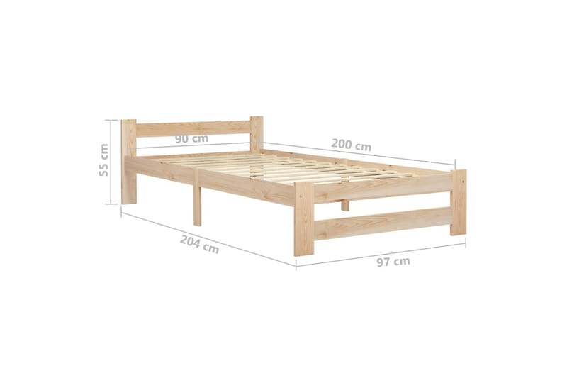 Sängram massiv furu 90x200 cm - Brun - Möbler - Sovrum - Sängram & sängstomme
