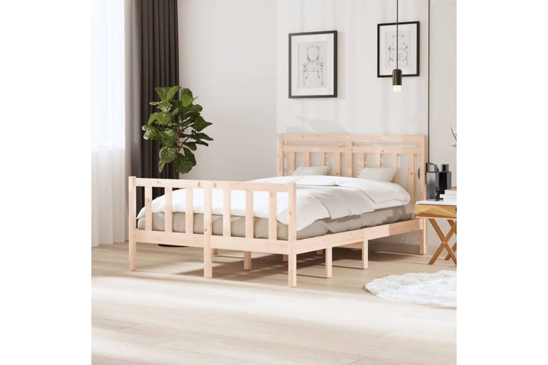 Sängram massivt trä 135x190 cm 4FT6 - Brun - Möbler - Sovrum - Sängram & sängstomme