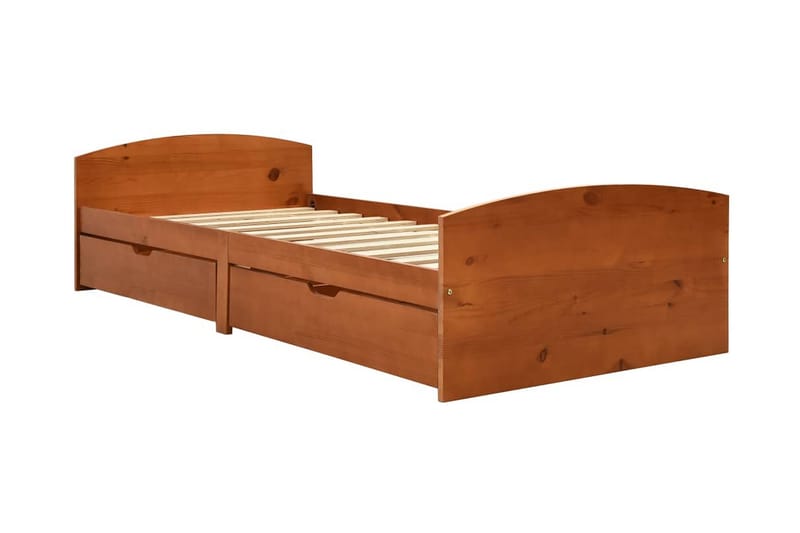 Sängram med 2 lådor honungsbrun massiv furu 90x200 cm - Brun - Möbler - Sovrum - Sängram & sängstomme